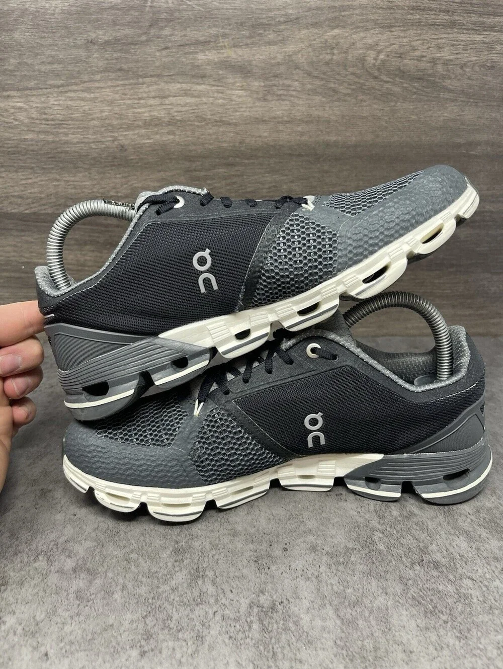 ON Cloudflyer Sneakers Womens Size 8.5 Grey Black Athletic Trainer